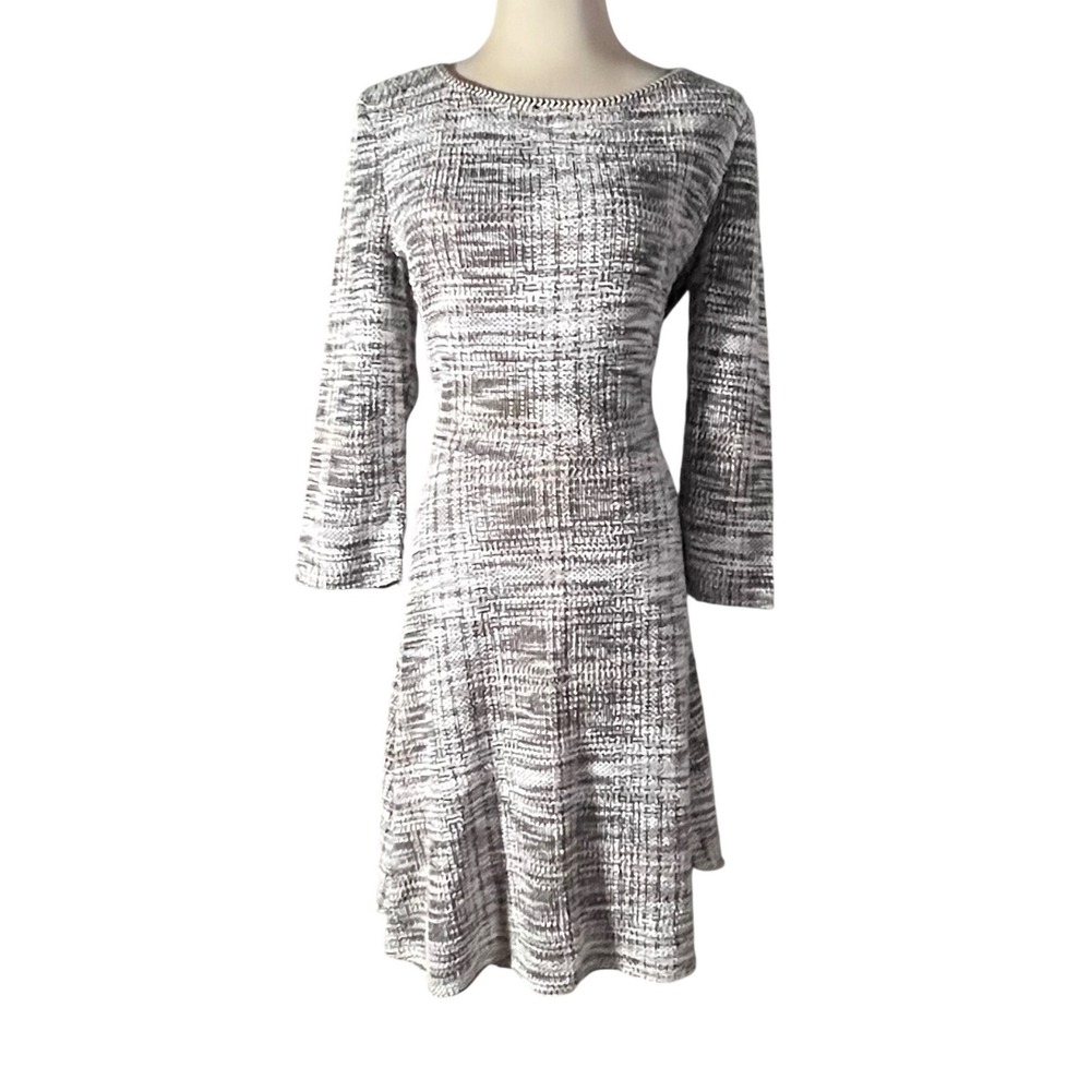 NWT Max Studio Tweed Fit & Flare Dress Womens L Multi Color 3/4 Sleeve 8910V59A